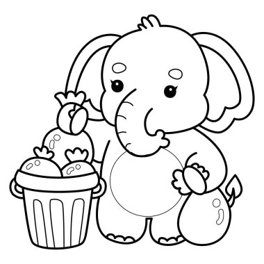 Komik Bebek Fil 'in boyama sayfaları. Filin ana hatları çöpü yerine atmaktır.