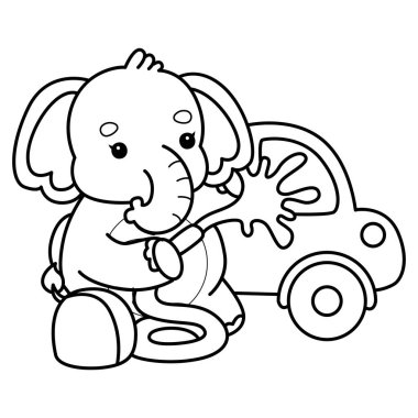 Komik Bebek Fil 'in boyama sayfaları. Bir filin araba yıkama taslağı