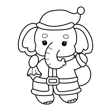 Komik Bebek Fil 'in boyama sayfaları. Noel Baba kostümü giyen fil çizgisi.