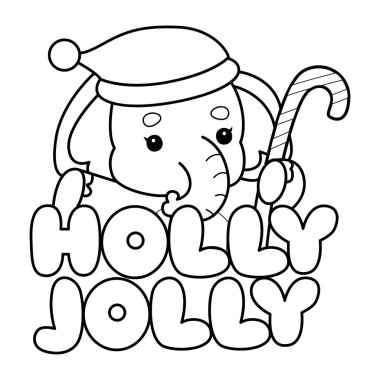 Komik Bebek Fil 'in boyama sayfaları. Kutsal metinli Noel Baba filinin taslağı.