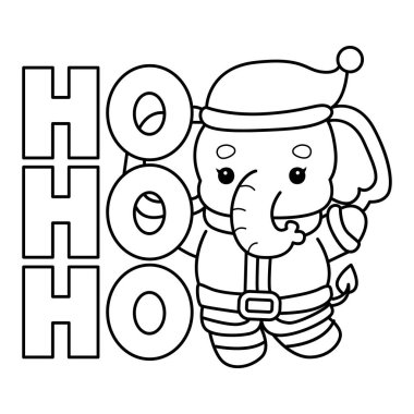 Komik Bebek Fil 'in boyama sayfaları. Ho ho yazılı Noel Baba filinin taslağı.