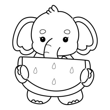 Komik Bebek Fil 'in boyama sayfaları. Filin dış hatları karpuz getirir.