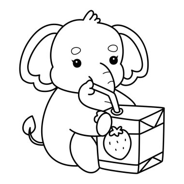 Komik Bebek Fil 'in boyama sayfaları. Çilekli süt içen bir filin ana hatları