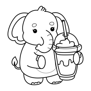 Komik Bebek Fil 'in boyama sayfaları. Fil hatlarıyla milkshake getir.