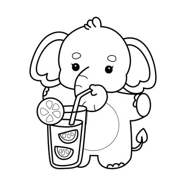 Komik Bebek Fil 'in boyama sayfaları. Portakal suyu içen bir fil çizgisi.