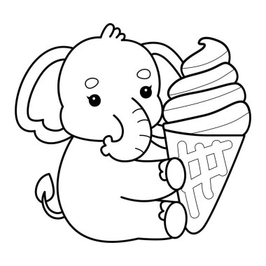 Komik Bebek Fil 'in boyama sayfaları. Filin ana hatları kremalı kek getirir.