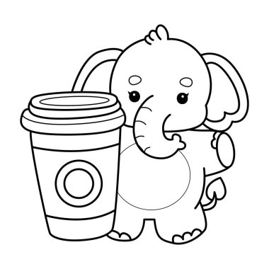 Komik Bebek Fil 'in boyama sayfaları. Fil çizgisi. Bir fincan kahve getir.