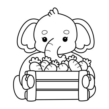 Komik Bebek Fil 'in boyama sayfaları. Fil taslağı bir sürü havuç getirir.