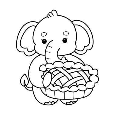 Komik Bebek Fil 'in boyama sayfaları. Fil hatları kirazlı turta getirir.