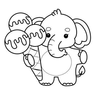 Komik Bebek Fil 'in boyama sayfaları. Filin ana hatlarıyla üç top dondurma getir.