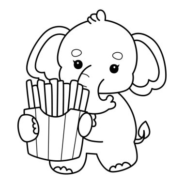 Komik Bebek Fil 'in boyama sayfaları. Fil taslağı patates kızartması getir.