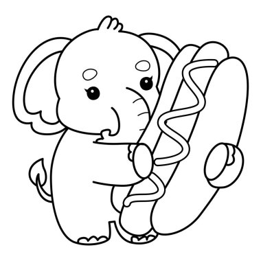 Komik Bebek Fil 'in boyama sayfaları. Fil çizgisi. Sosisli getir.