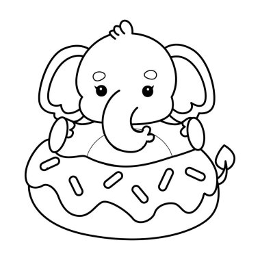 Komik Bebek Fil 'in boyama sayfaları. Çöreğe sıkışmış fil çizgisi