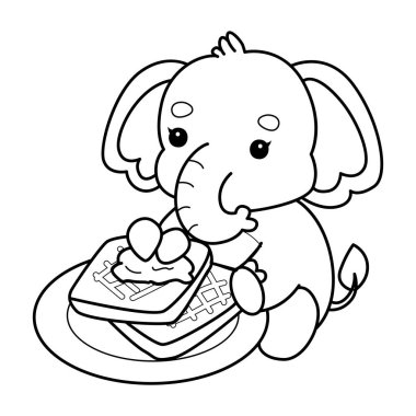 Komik Bebek Fil 'in boyama sayfaları. Filin ana hatları çilekli ekmek getirir.