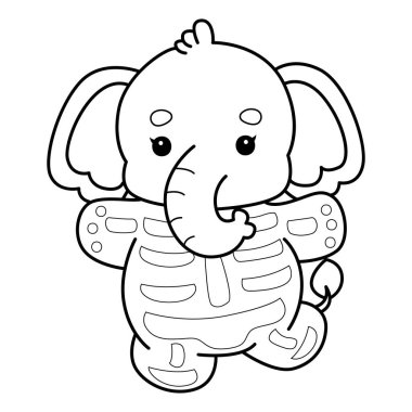 Komik Bebek Fil 'in boyama sayfaları. Kafatası kostümü giyen bir fil çizgisi