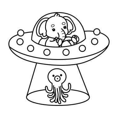 Komik Bebek Fil 'in boyama sayfaları. Uzay gemisine binen filin ana hatları