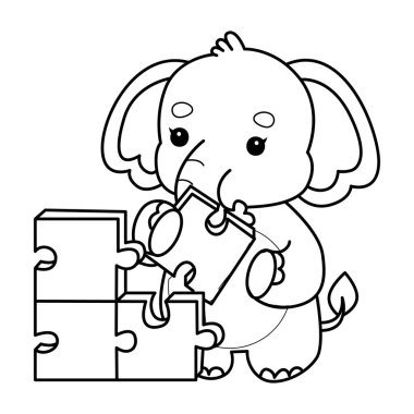 Komik Bebek Fil 'in boyama sayfaları. Fil bulmaca oynuyor.