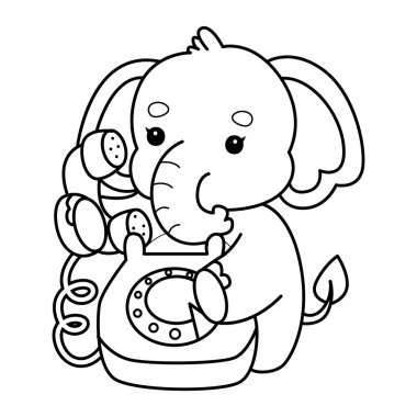 Komik Bebek Fil 'in boyama sayfaları. Telefondan arayan filin taslağı.