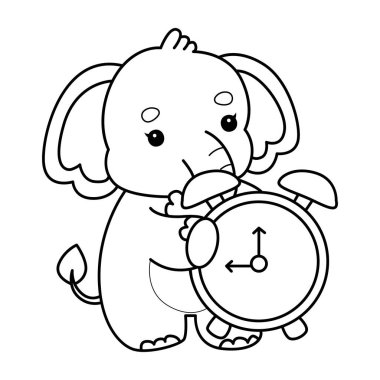 Komik Bebek Fil 'in boyama sayfaları. Fil çizgisi Bir çalar saat getir