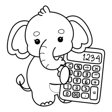 Komik Bebek Fil 'in boyama sayfaları. Fil taslağı bir hesap makinesi getirin