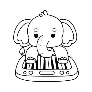 Komik Bebek Fil 'in boyama sayfaları. Piyano çalan fil taslağı