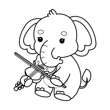 Komik Bebek Fil 'in boyama sayfaları. Keman çalan fil taslağı