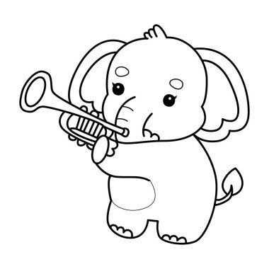 Komik Bebek Fil 'in boyama sayfaları. Trompet çalan fil çizgisi