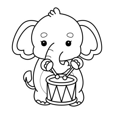 Komik Bebek Fil 'in boyama sayfaları. Karnavalda davul çalan fil taslağı.