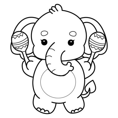 Komik Bebek Fil 'in boyama sayfaları. Marakas çalan filin ana hatları