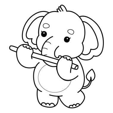 Komik Bebek Fil 'in boyama sayfaları. Fil flüt çalan filin taslağı