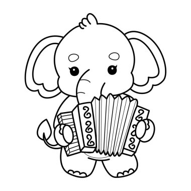 Komik Bebek Fil 'in boyama sayfaları. Akordeon çalan fil çizgisi