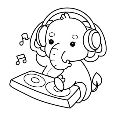 Komik Bebek Fil 'in boyama sayfaları. Kulüpte disk çalan fil taslağı.