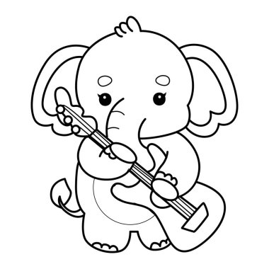 Komik Bebek Fil 'in boyama sayfaları. Gitar çalan filin taslağı