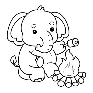 Komik Bebek Fil 'in boyama sayfaları. Şekerlemeyi kızartan bir filin ana hatları