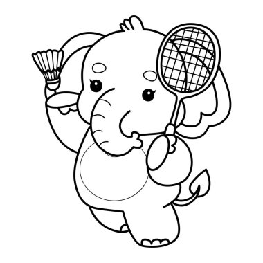 Komik Bebek Fil 'in boyama sayfaları. Badminton oynayan fil çizgisi