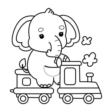 Komik Bebek Fil 'in boyama sayfaları. Trene binen fil çizgisi.