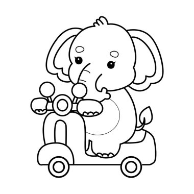 Komik Bebek Fil 'in boyama sayfaları. Mobilete binen fil çizgisi
