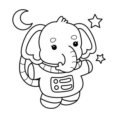 Komik Bebek Fil 'in boyama sayfaları. Bir astronot gibi fil çizgisi.