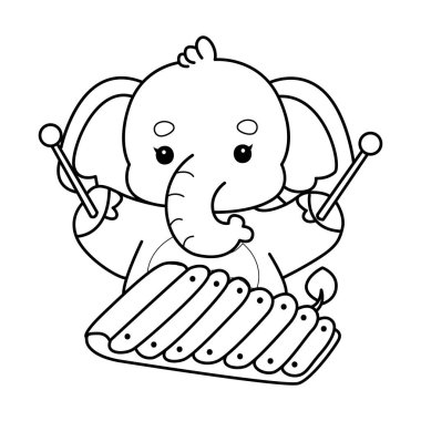 Komik Bebek Fil 'in boyama sayfaları. Ksilofon çalan filin ana hatları