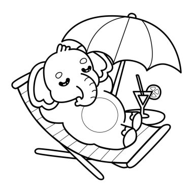 Komik Bebek Fil 'in boyama sayfaları. Sahilde yatan fil çizgisi