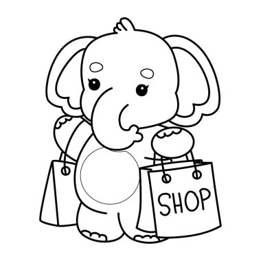 Komik Bebek Fil 'in boyama sayfaları. Fil taslağı bir alışveriş çantası getirin.