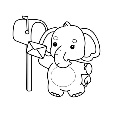 Komik Bebek Fil 'in boyama sayfaları. Fil taslağı zarfı posta kutusuyla gönderin