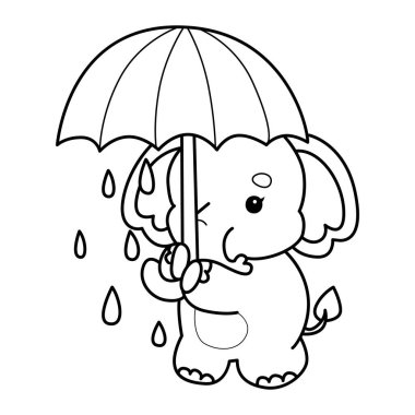 Komik Bebek Fil 'in boyama sayfaları. Fil çizgisi, şemsiye getir.
