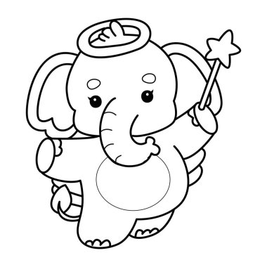 Komik Bebek Fil 'in boyama sayfaları. Melek gibi fil taslağı.