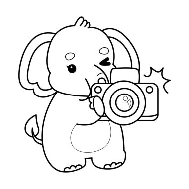 Komik Bebek Fil 'in boyama sayfaları. Filin ana hatları, bir kamera getirin.