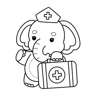 Komik Bebek Fil 'in boyama sayfaları. Fil taslağı ilk yardım çantası getirin.