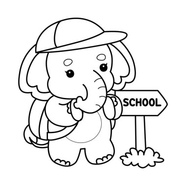 Komik Bebek Fil 'in boyama sayfaları. Filin ana hatları okula gitmek istiyor.