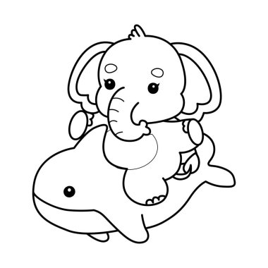 Komik Bebek Fil 'in boyama sayfaları. Köpekbalığına binen fil çizgisi
