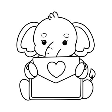 Komik Bebek Fil 'in boyama sayfaları. Fil taslağı bir aşk mektubu getir.