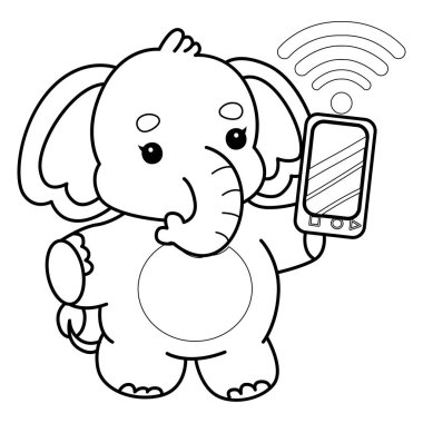 Komik Bebek Fil 'in boyama sayfaları. Fil taslağı, bir telefon getir.